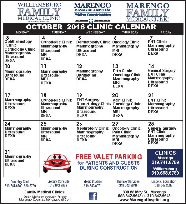 Outreach Clinic Calendar