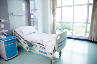 photo of a medical room and bed.