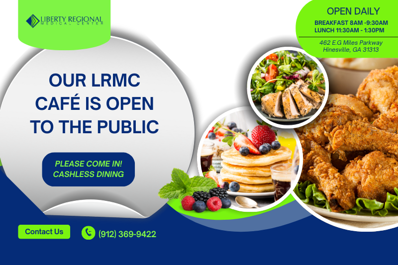 Our LRMC Cafe is open to the public - Open Daily!
Please come in!
Cashless dining
Contact us: 912-369-9422
Calendar Page 1