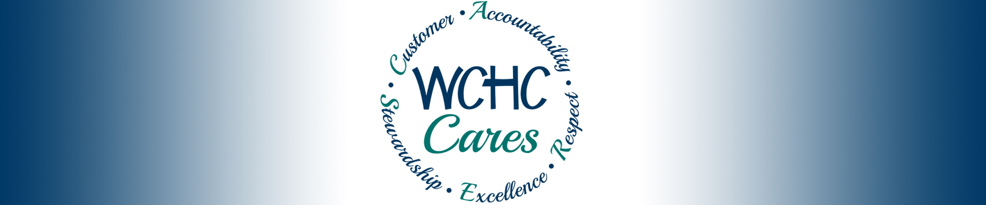 Banner picture of a circle of words and words in the center, It says: *Customer *Accountability *Respect *Stewardship *Excellence around the circle and *WCHC Cares in the center