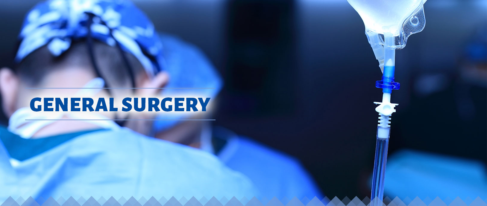 General surgery: a background image of two surgical nurses fully dressed in proper surgical attire, a cap, mask, and operating gown.