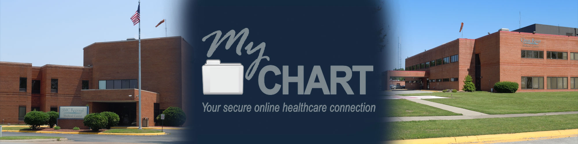 Banner picture of South Mississippi County Regional Medical Center and Great River Medical Center. Banner says:

My CHART (filing folder)
Your secure online healthcare connection
