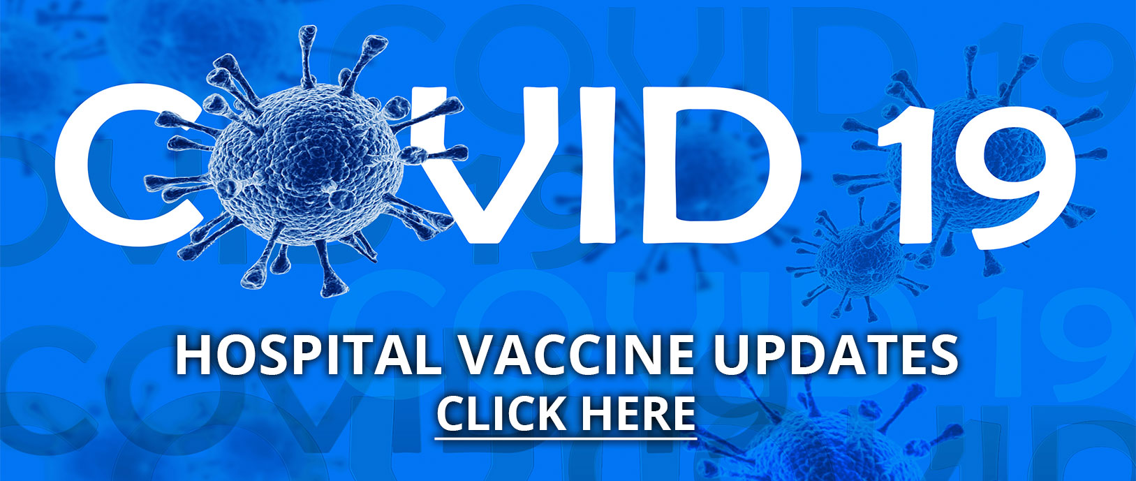 Banner graphic picture of the Corona Virus. Banner says:

HOSPITAL VACCINE UPDATES
CLICK HERE

COVID-19 Vaccine Registration