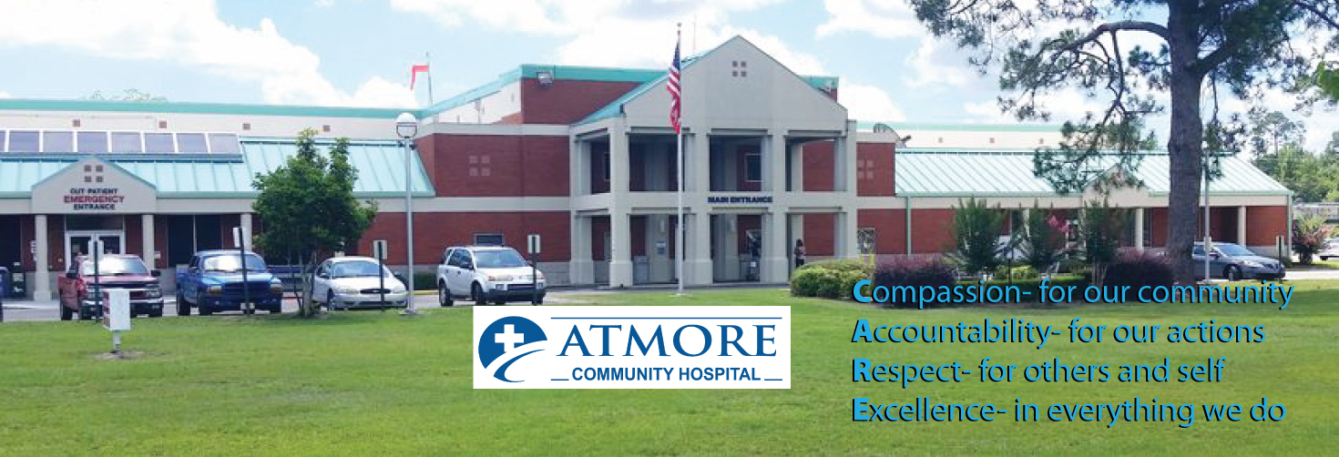 Banner picture of Atmore Community Hospital. Banner says:
Compassion for our community. Accountability for our actions. Respect for others and self. Excellence in everything we do.