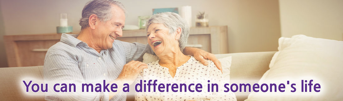Banner picture of an elderly couple sitting on a couch and talking. Banner says:
You can make a difference in someone's life