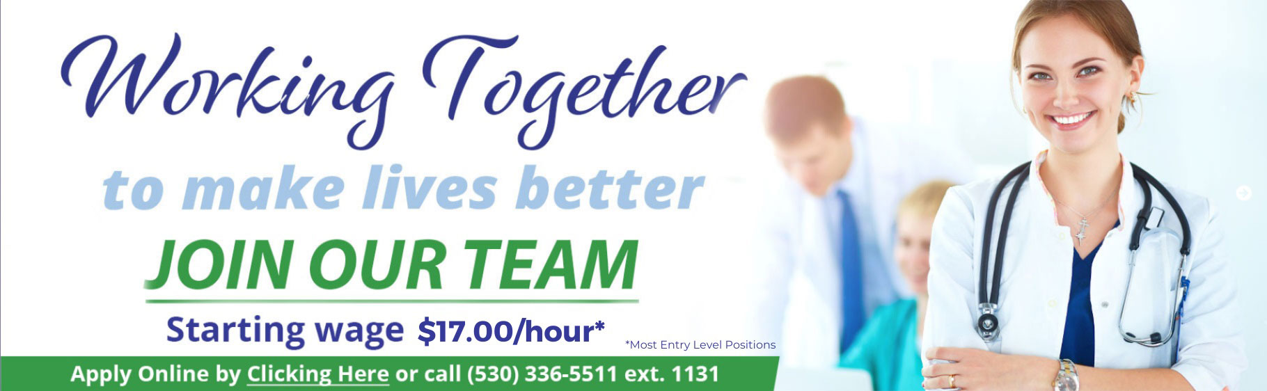 Working Together
to make lives better
JOIN OUR TEAM
Starting wage $17.OO/hour*
Apply Online by Clicking Here or call (540)366-5511 ext. 1131