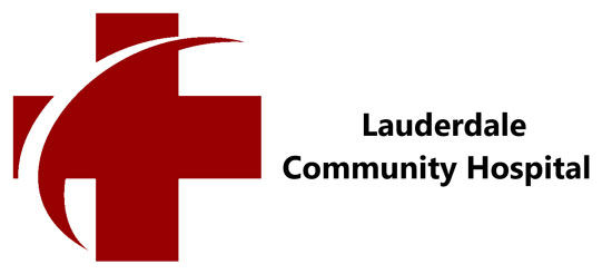 Lauderdale Community Hospital Logo of a cross with a an oval line through it