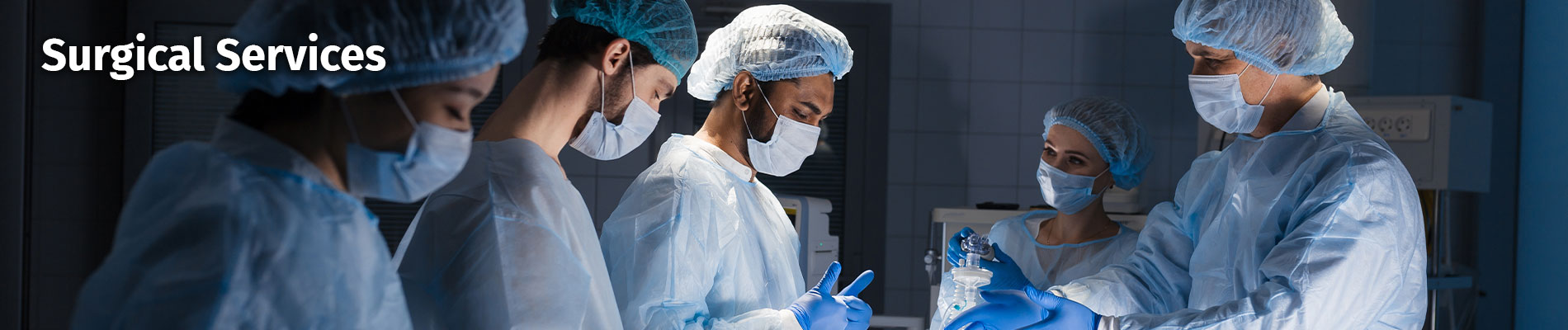 Picture of a surgical team in an operating room that consist of: the surgeon, circulating nurse, surgeon's assistant, anesthesiologist and the surgical tech