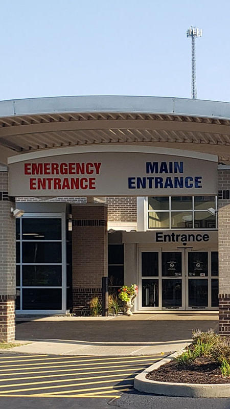 Outside photo of the Marshall Browning Hospital's Emergency Entrance and Main Entrance. (Click here for more info)