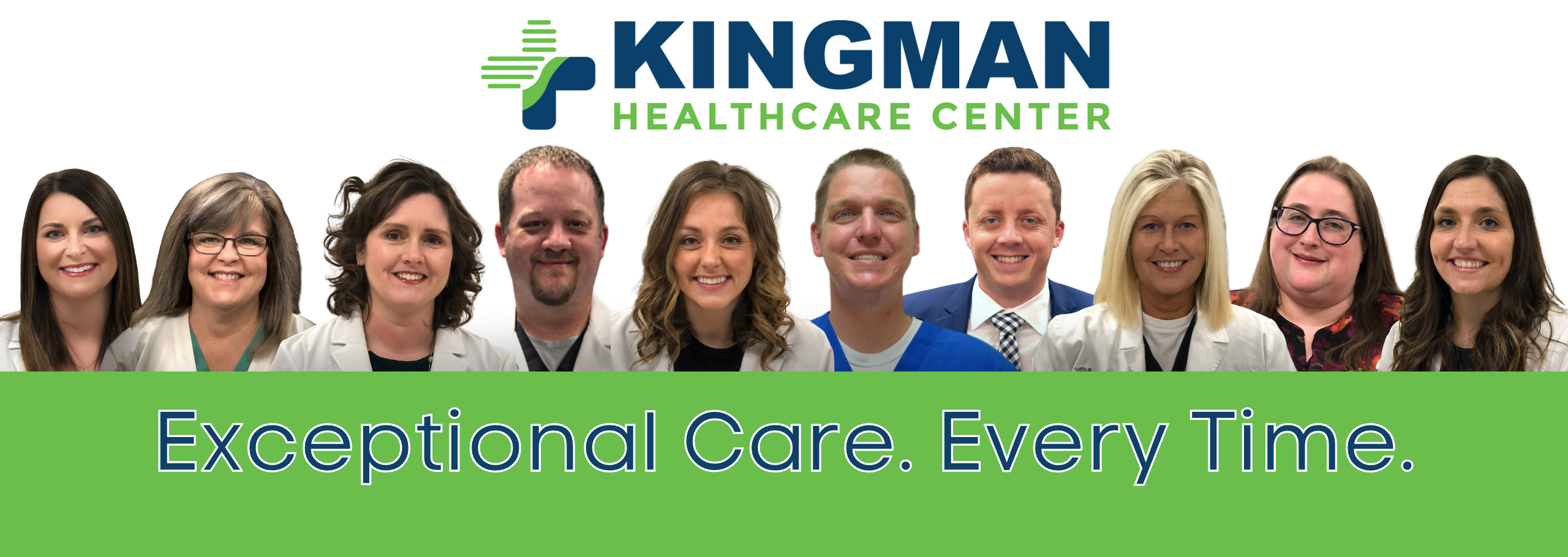 Banner picture of Kingman Healthcare Center Physicians smiling. There is five females and two males. Banner says:


Your Health is Our Priority 
KINGMAN HEALTHCARE CENTER