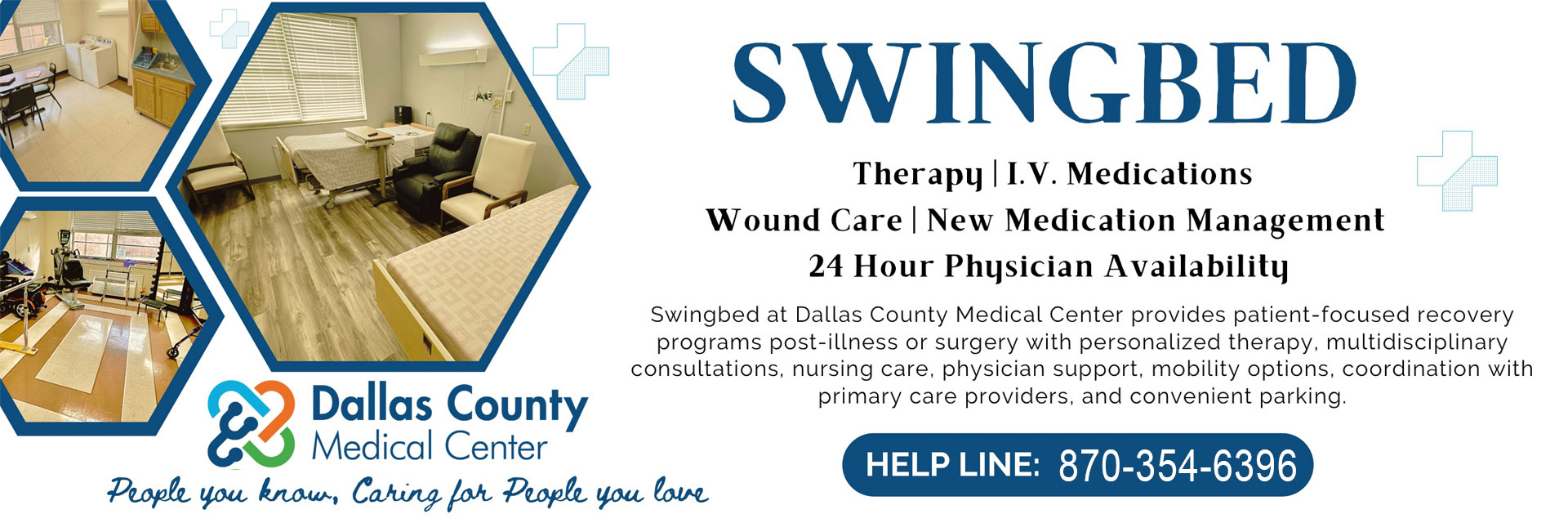 Swingbed

Here for all your post acute needs!

* Rehabilitation Services
* Intravenous Antibiotics
* Wound Care
* New Medication Education/Observation

Making recovery possible with HOME TOWN CARE