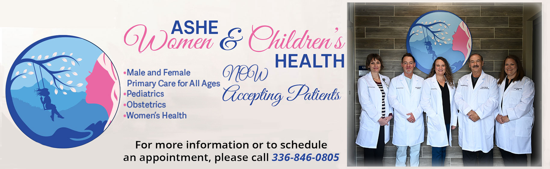 ASHE
Women & Children's HEALTH

Now Open & Accepting Patients

For more information or to schedule an appointment, please call 336-846-0805
