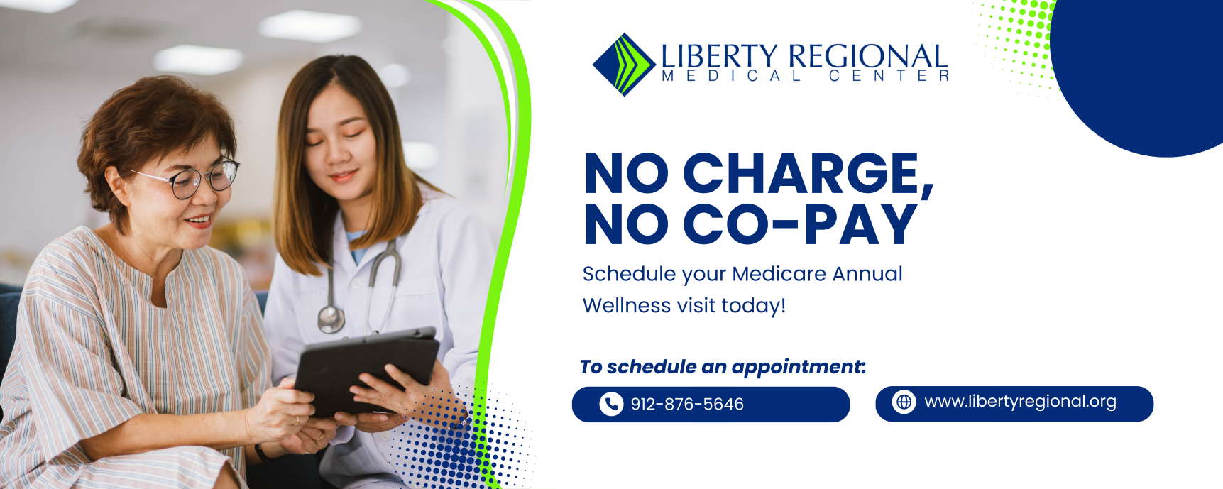 No Charge, No Co-Pay! Schedule your Medicare Annual Wellness Visit Today! To Make an appointment, Call 912.876.5644