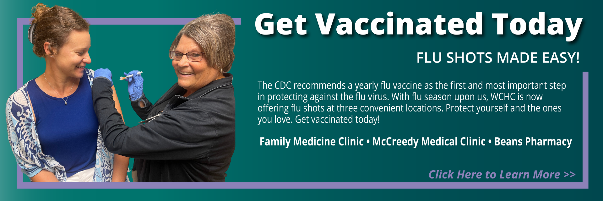 Get your flu shot today! Click here for more information