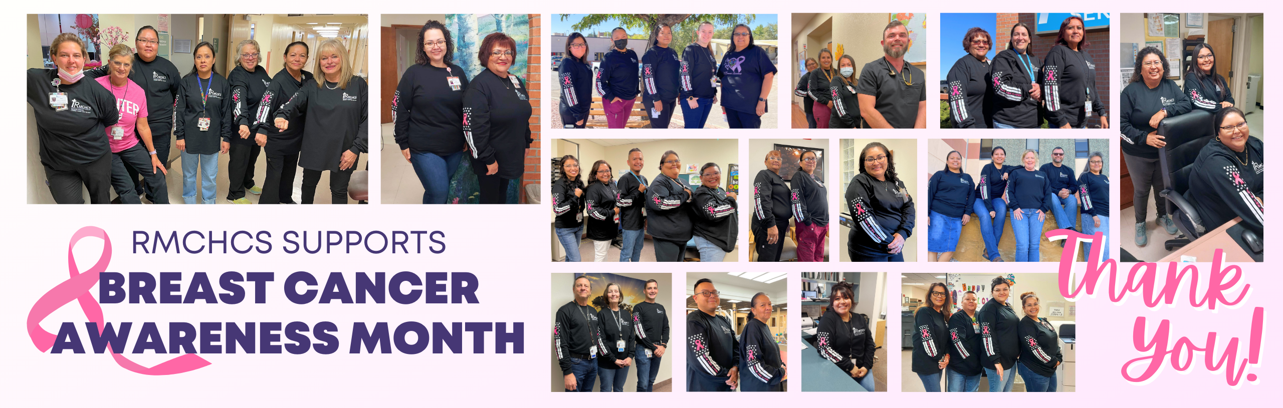 RMCHCS Supports Breast Cancer Awareness Month. Thank you! College of staff members wearing their Breast Cancer Awareness T-shirts