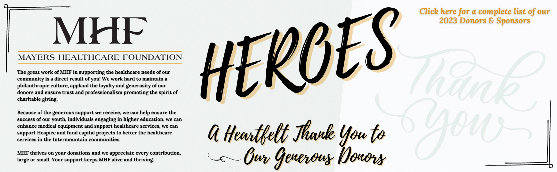 Our Donors - Our Heros!

A heartfelt thank you to our generous donors.