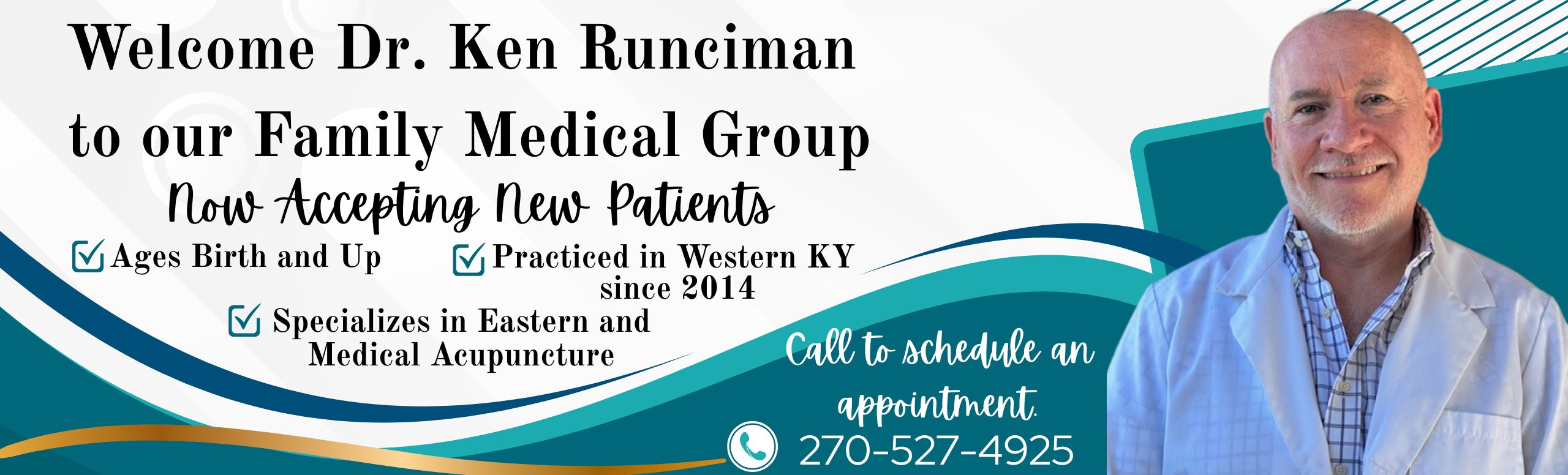 Marshall County Hospital is pleased to welcome Dr. Ken Runciman to our Family Medical Group

He will see ages from birth and up. Dr. Runciman studied at The University of Toronto and has practiced in Western KY since 2014. He lives in Paducah with his precious fur babies. He has worked at Mt. Sinai in Toronto and at The University in Toronto prior to coming to this area. He is. also specialized in Medical and Eastern Acupuncture.

Now accepting new patients 
Call (270)527-2411 to schedule an appointment.