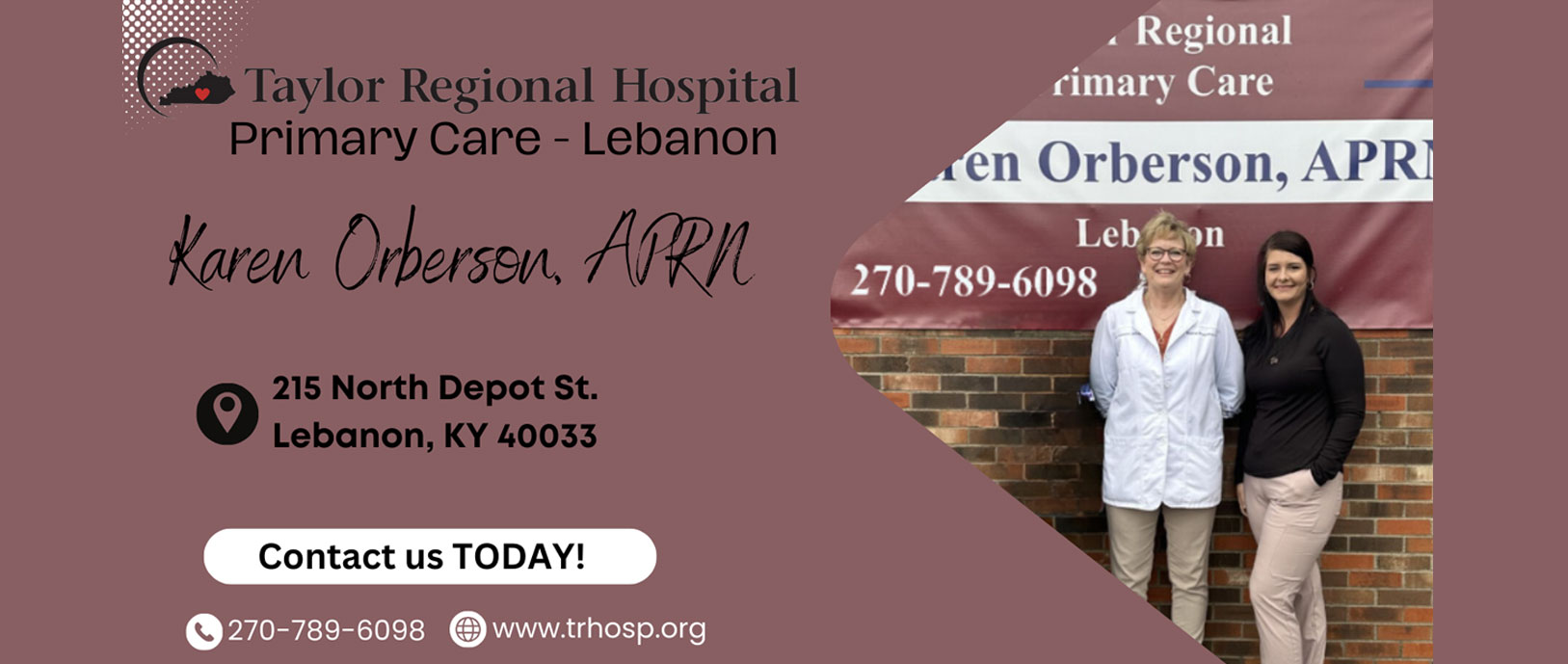 Taylor Regional Hospital Primary Care - Lebanon

Karen Orberson, APRN

215 North Depot St. Lebanon, KY 40033