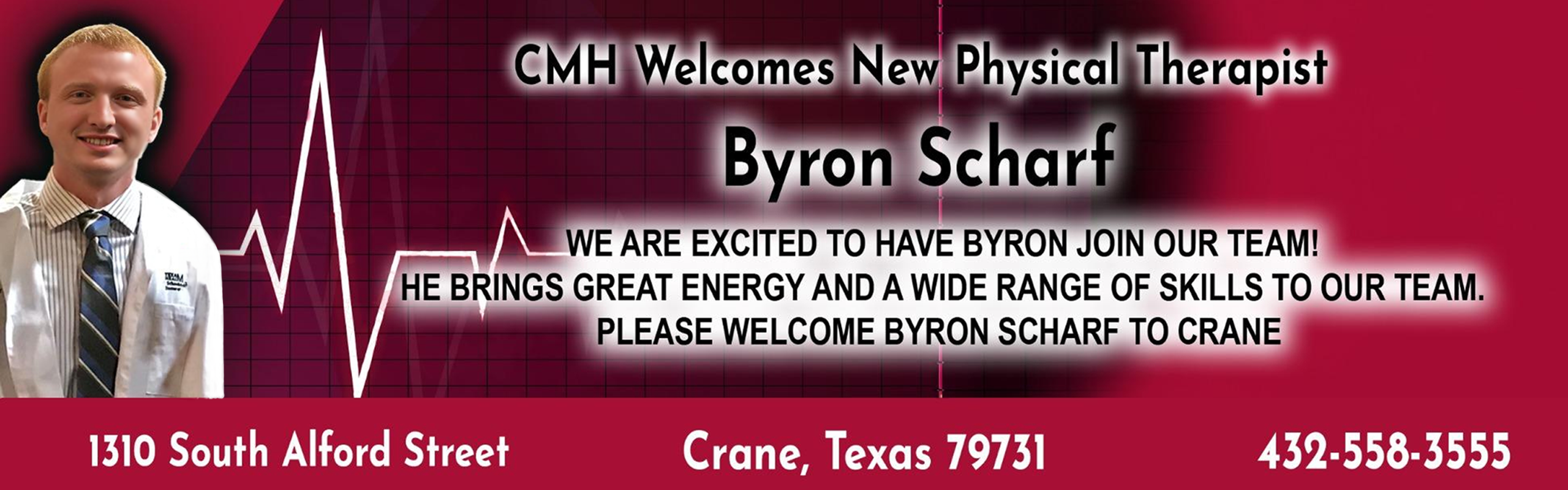 CMH Welcomes New Physical Therapist Byron Scharf. He brings great energy and a wide range of skills to our team.