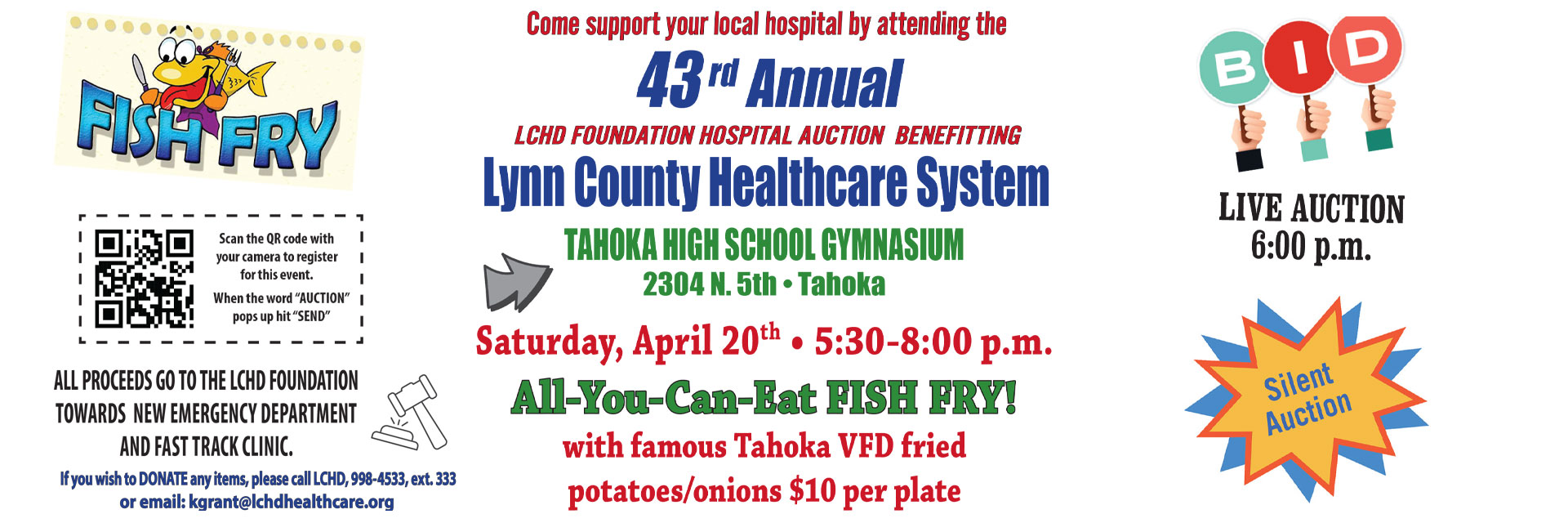 Come Support your local hospital by attending the 43rd Annual LCHD Foundation Hospital Auction

Saturday April 20th - 5:30pm - 8:00pm