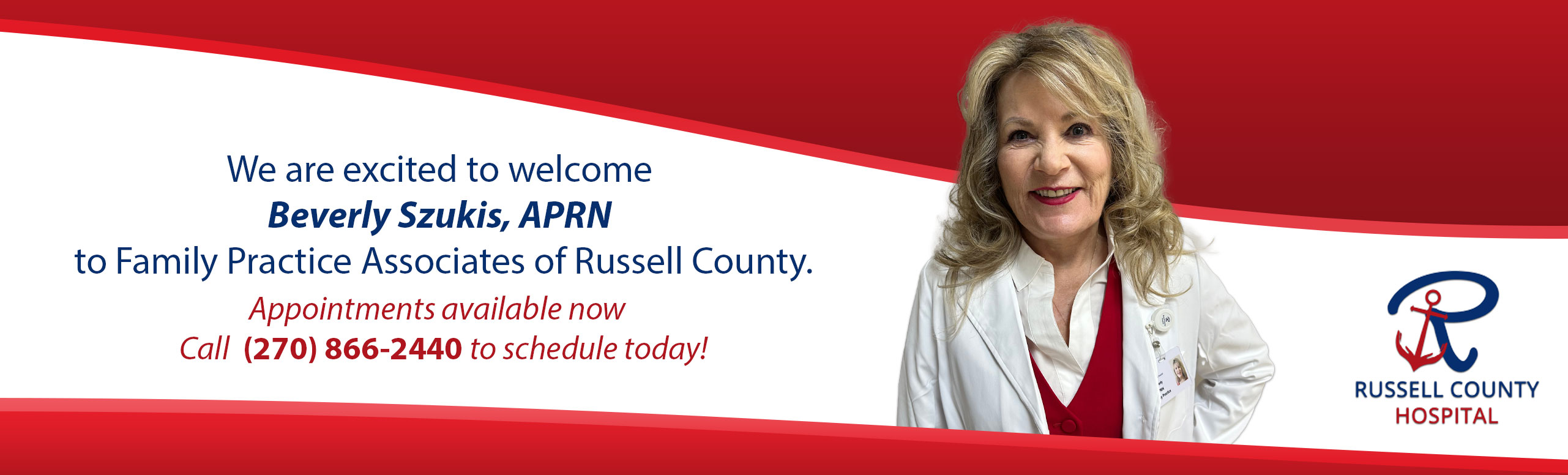 We are excited to welcome Beverly Szukis, APRN to Family Practice Associates of Russell County.

Appointments available now  
Call  (270) 866-2440 to schedule today!