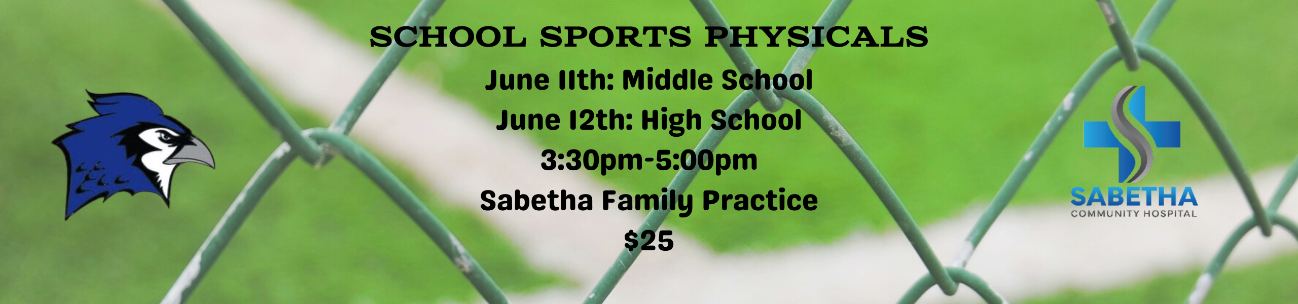 School Sports Physicals
June 11th Middle School
June 12th High School
3:30pm-5:00pm
Sabetha Family Practice
$25