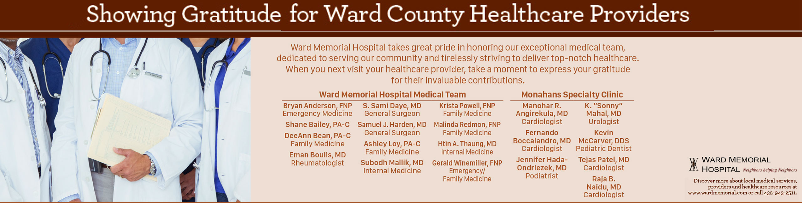 Ward Memorials gratitude ad for their providers