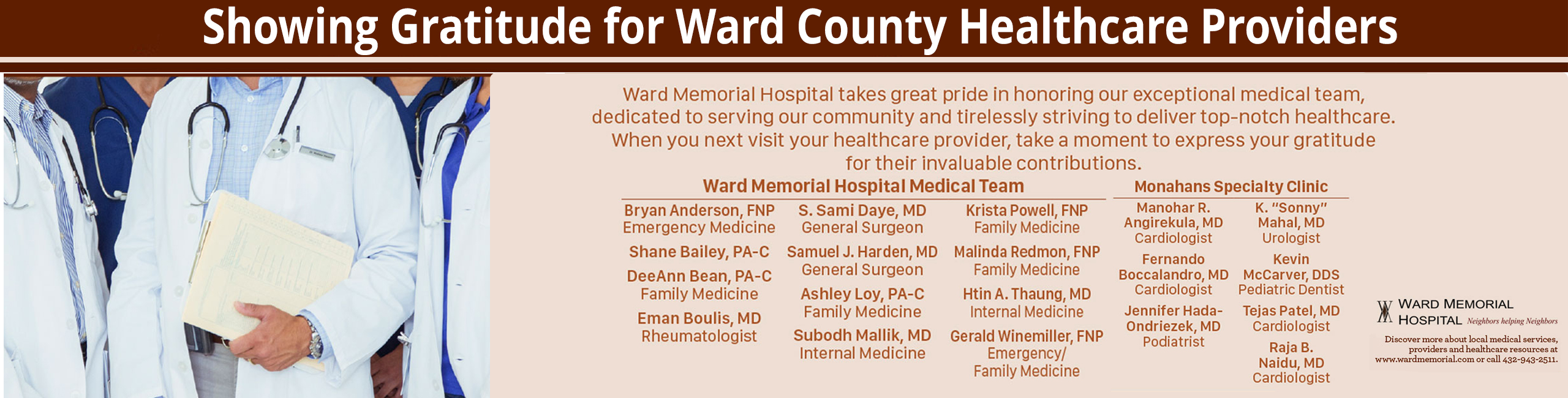 Ward Memorials gratitude ad for their providers