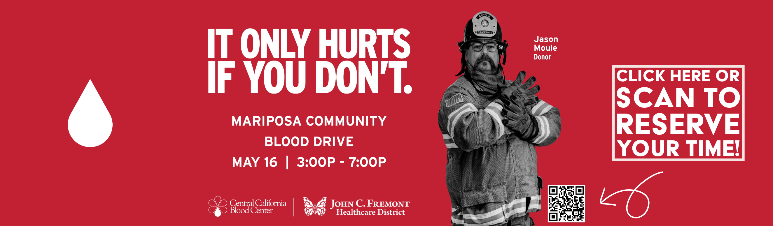 Thursday May 16th is our Mariposa County Blood Drive. 3pm to 7pm at Pioneer Market. Click to sign up for a time.