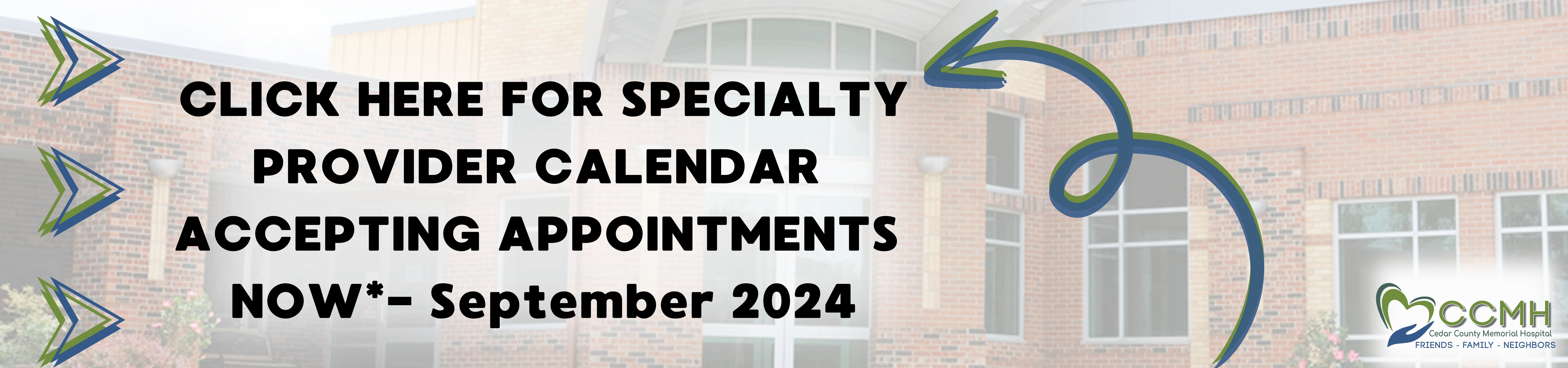 Click Here for Specialty  PROVIDER CALENDAR SEPTEMBER 2024. Accepting Appointments