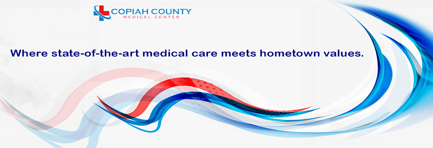 Copiah banner that describes where state of the art medical care meets hometown values. The design is abstract and is shown on the front page.