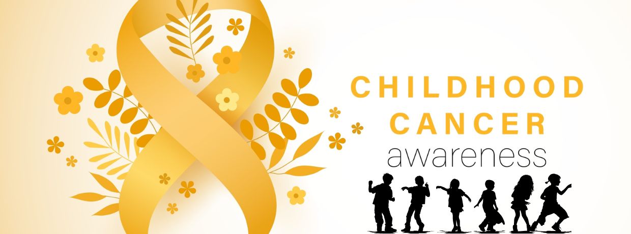 child hood Cancer month with gold ribbon and childres