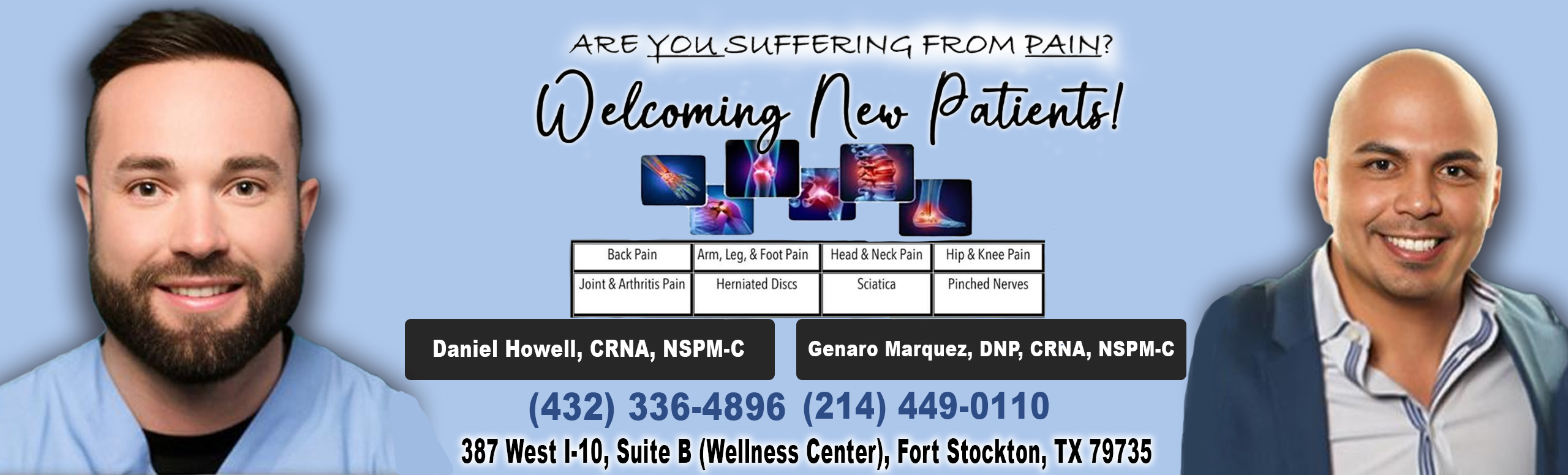 Are you sufferving from pain?
Welcoming new patients!