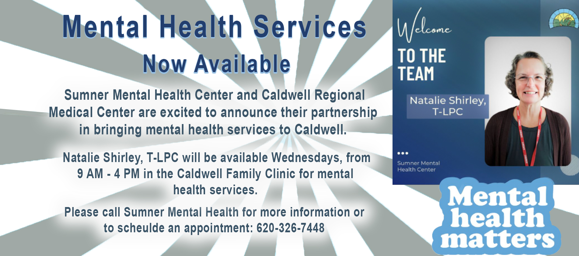 Mental Health Services Now Available
620-326-7448