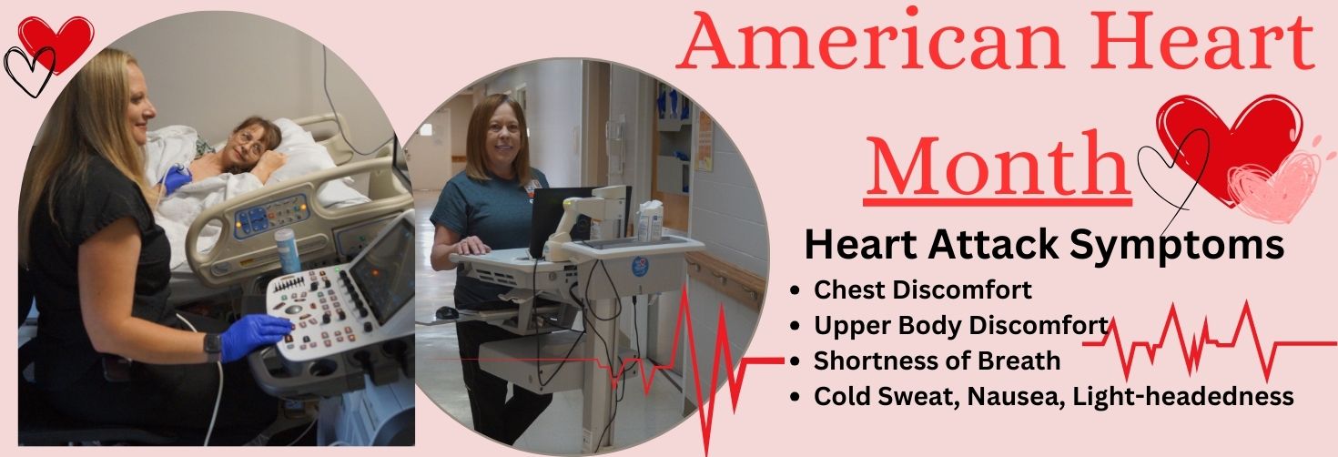 American heart month red heart with two female nurses and heart beat