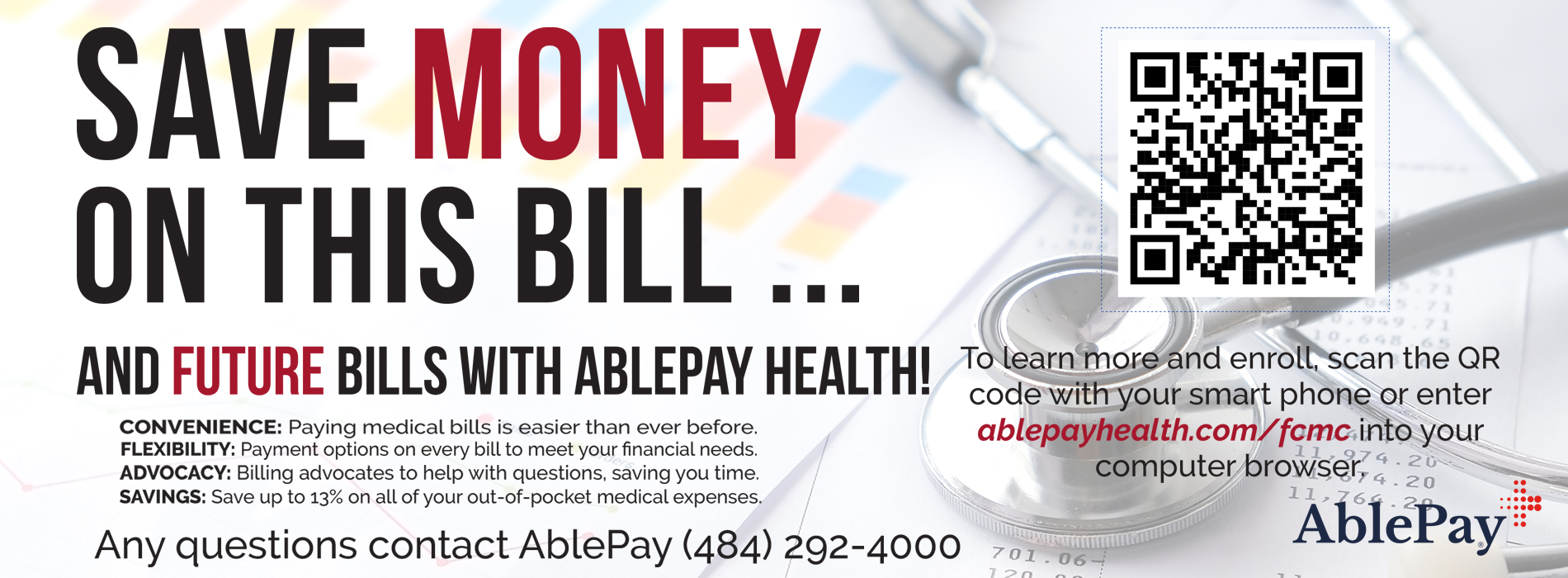 Save money on this bill...
And future bills with AblePay Health!
Any questions contact AblePay (484) 292-4000