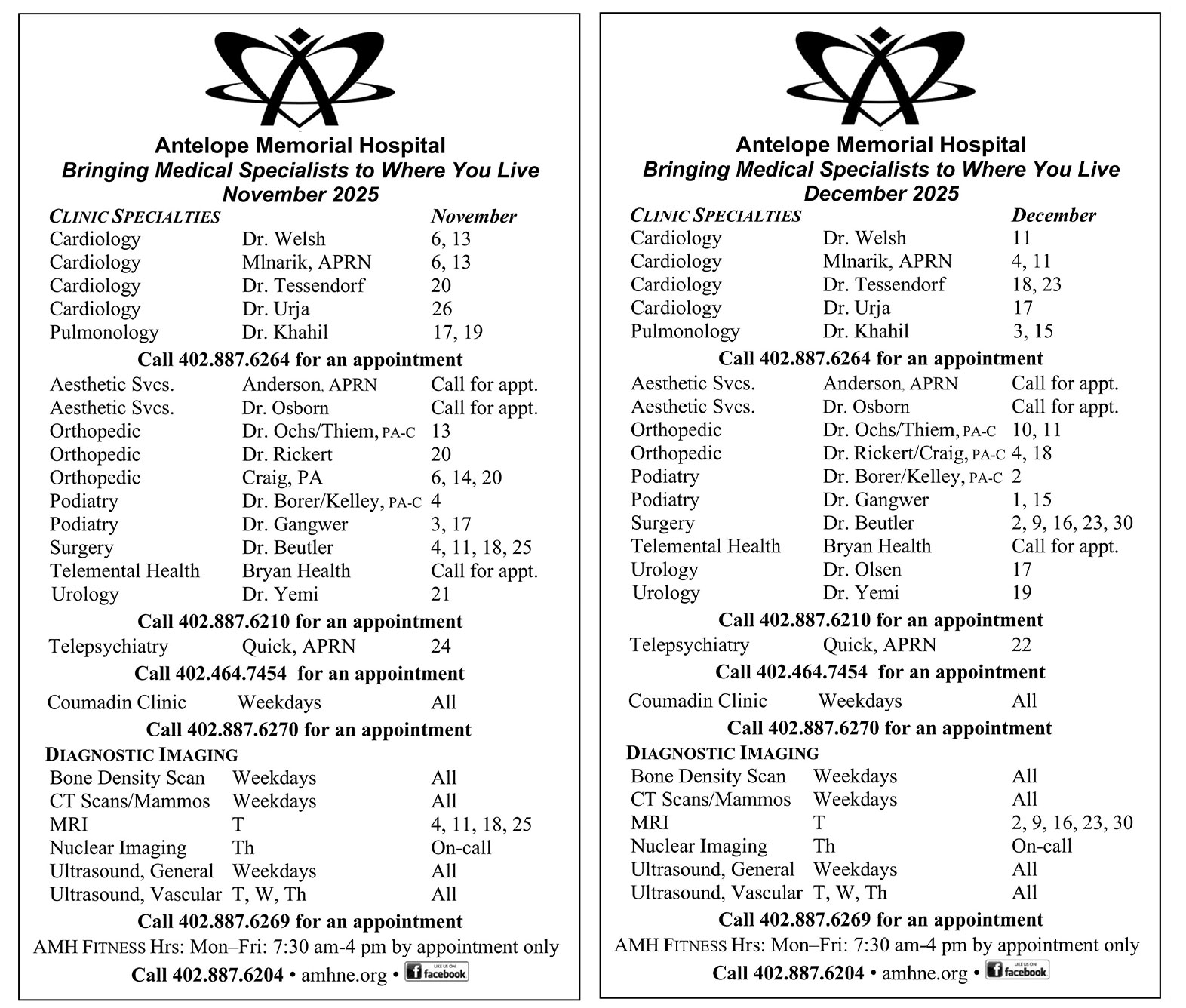 November & December 2025 OP Schedule