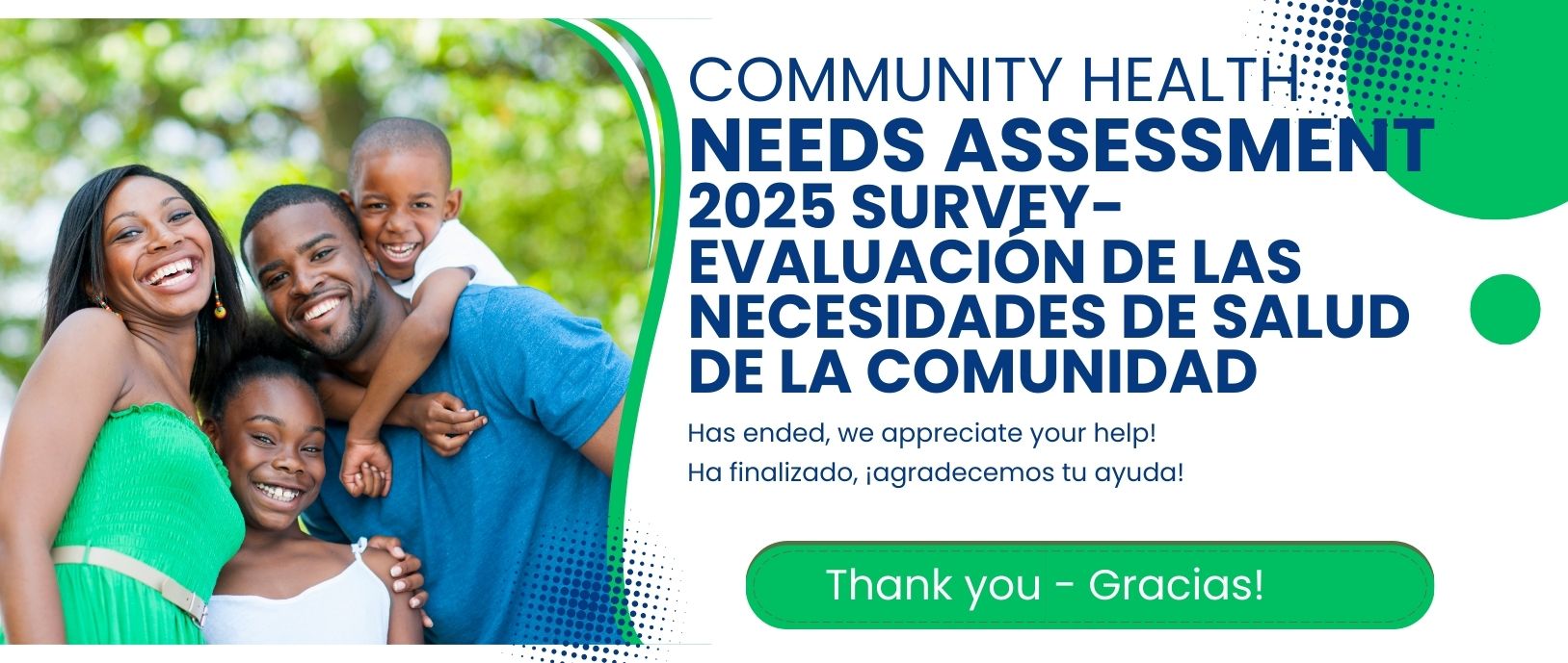 Community health needs assessment has ended thank you for helping.  Family with two children