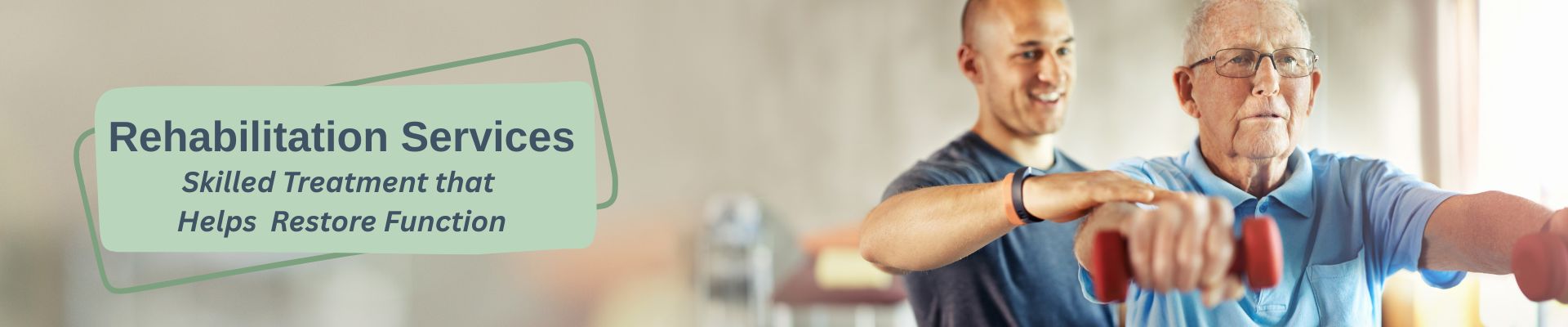 rehab services therapists with male patient holding hand weights