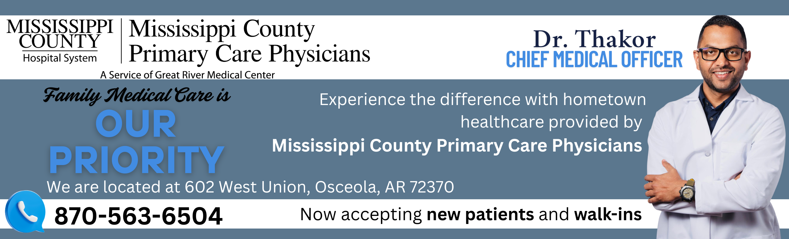 Mississippi County Primary Care Physicians Accepting New Patients and Walk Ins. Call 870-563-6504