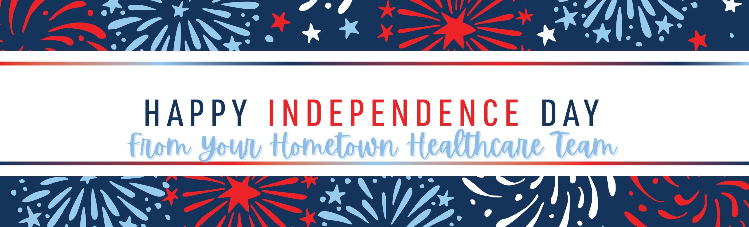 happy independence day with red and blue fireworks