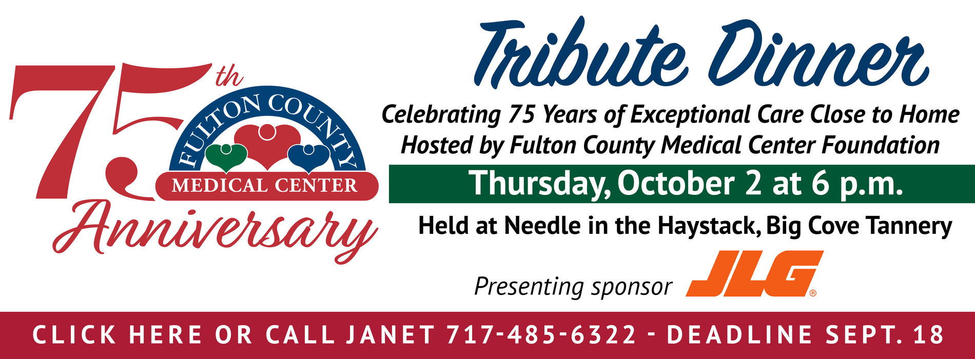75th Tribute Dinner
Thursday, October 2nd at 6pm