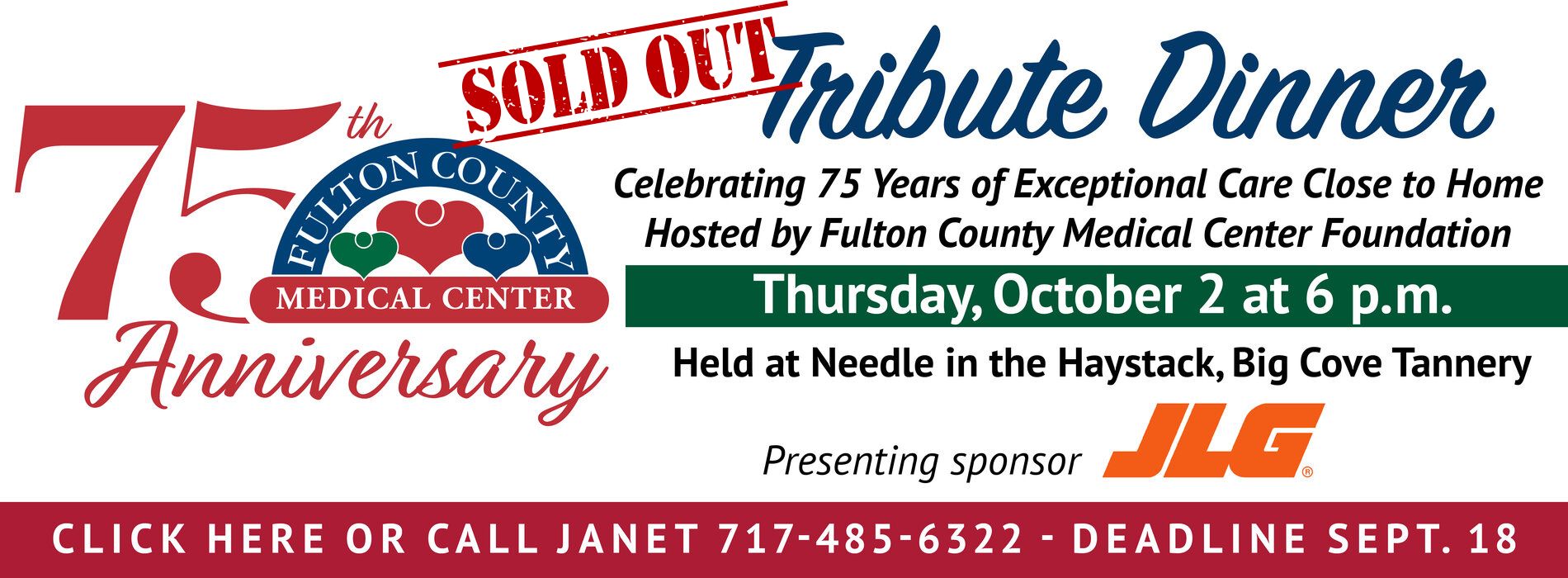 75th Tribute Dinner
Thursday, October 2nd at 6pm