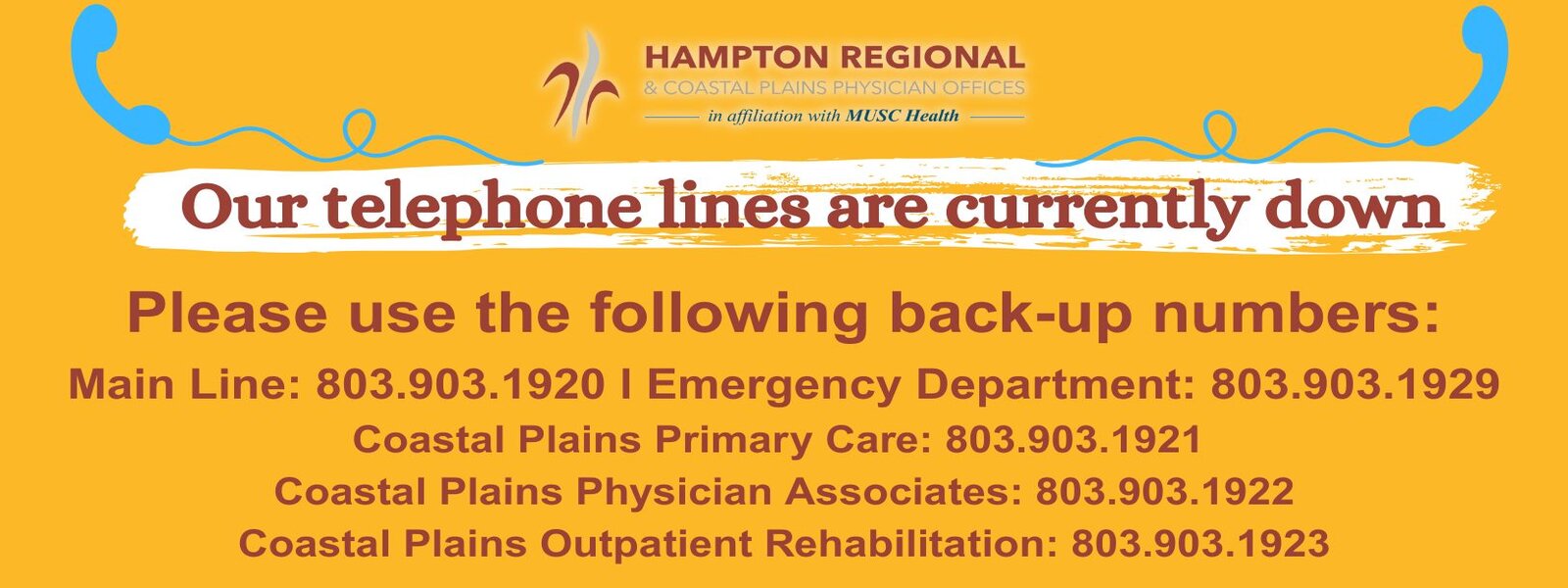 Our telephone lines are currently down.