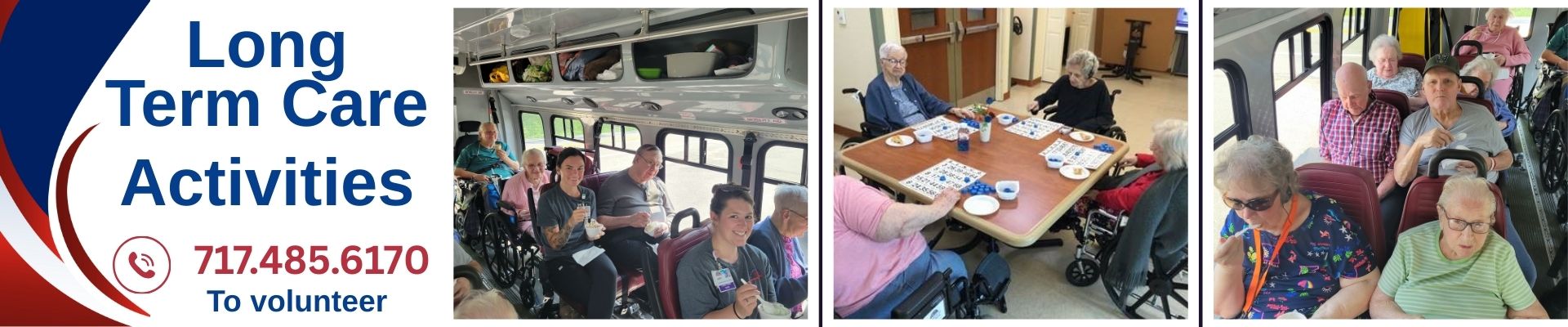 long term care activities, patients playing bingo and going on outings