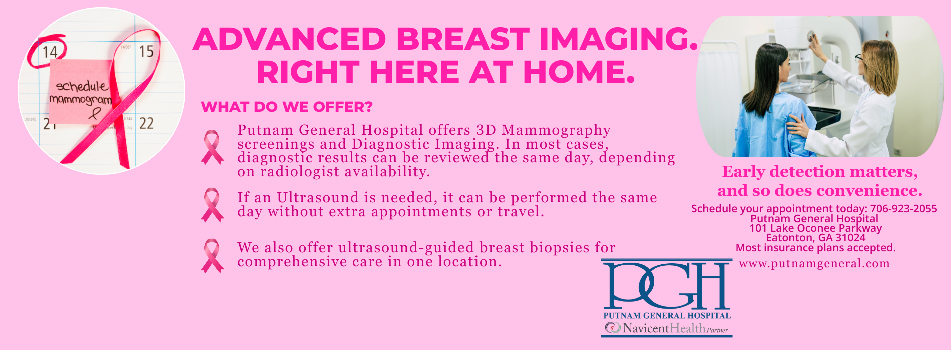 Mammography Services at PGH. Picture shows a female getting a mammogram