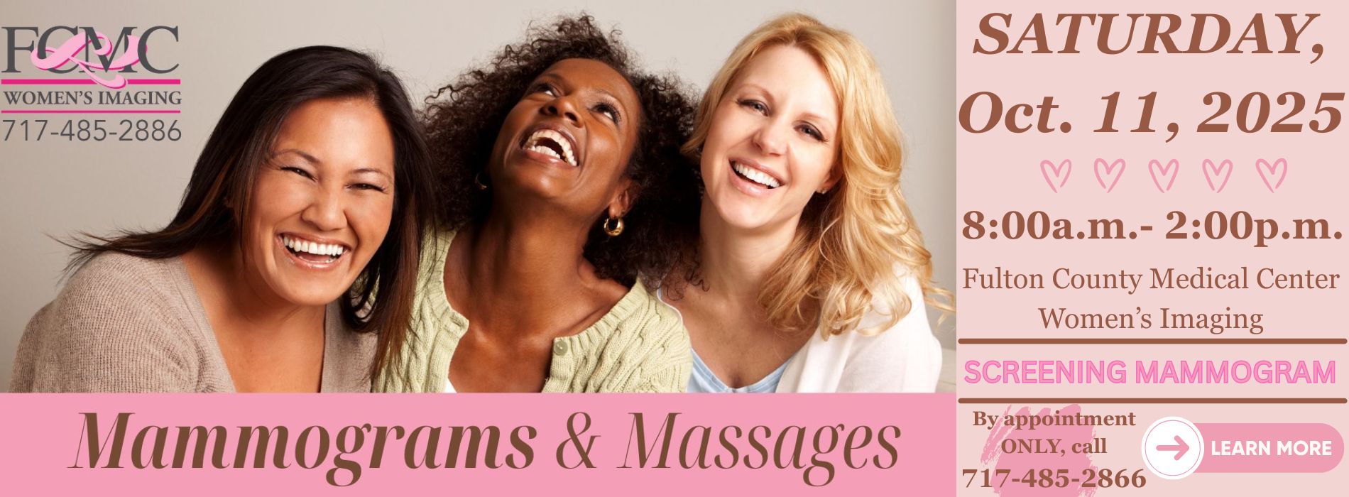 massages and mammograms saturday october 11, 2025