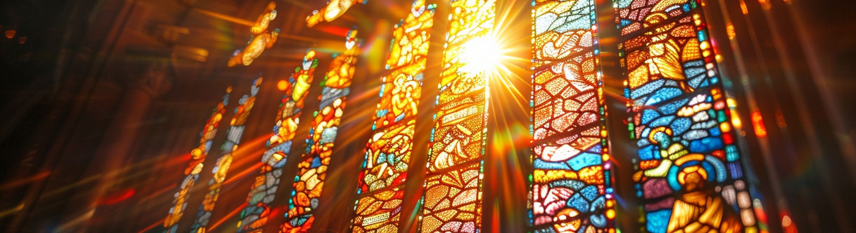 stained glass window with the sun shining through