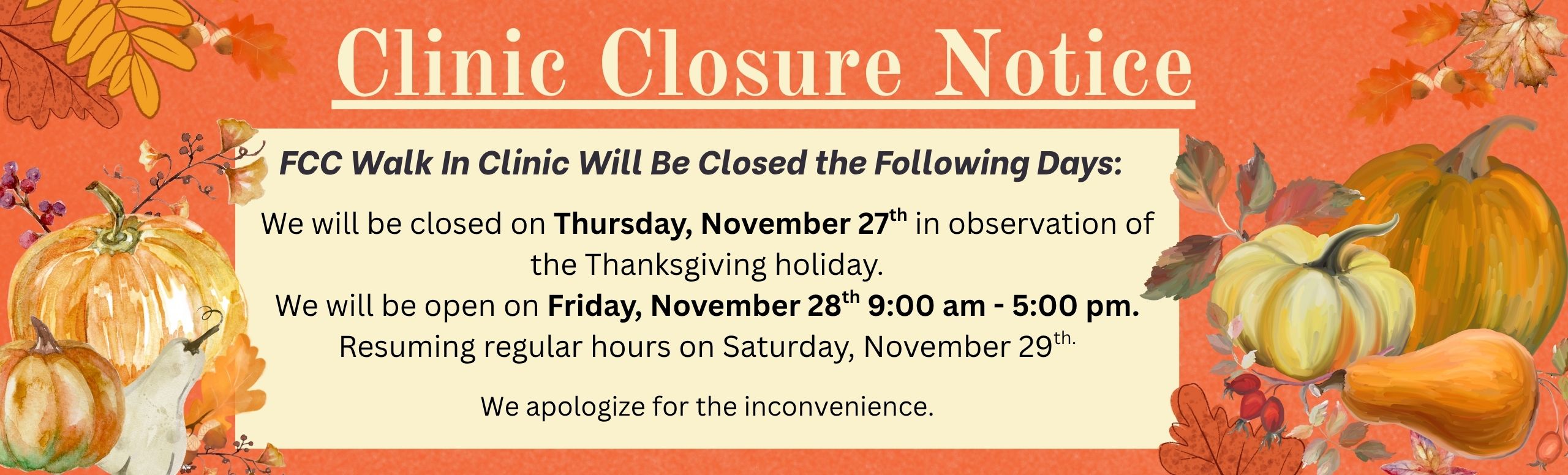 clinic closure updates