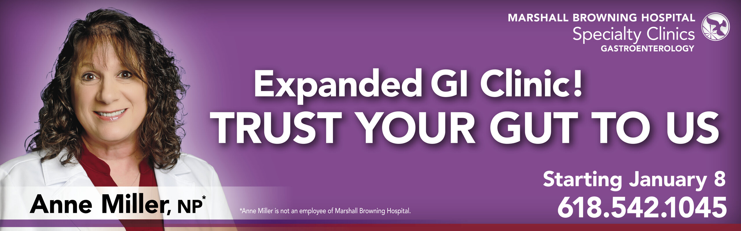 Expanded GI CLinic!
Trust Your Gut To Us
Anne Miller, NP
Starting January 8th
618-542-1045